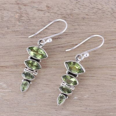 Alternate image for Green Peridot and Sterling Silver Descending Dangle Earrings Falling Stars