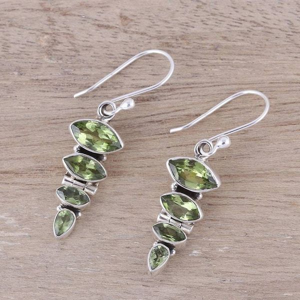 Alternate image for Green Peridot and Sterling Silver Descending Dangle Earrings Falling Stars