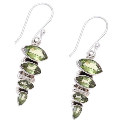 Alternate image for Green Peridot and Sterling Silver Descending Dangle Earrings Falling Stars