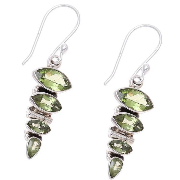 Alternate image for Green Peridot and Sterling Silver Descending Dangle Earrings Falling Stars
