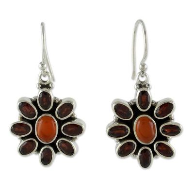 Alternate image for Carnelian Floral Earrings with Garnet Petals Passionate