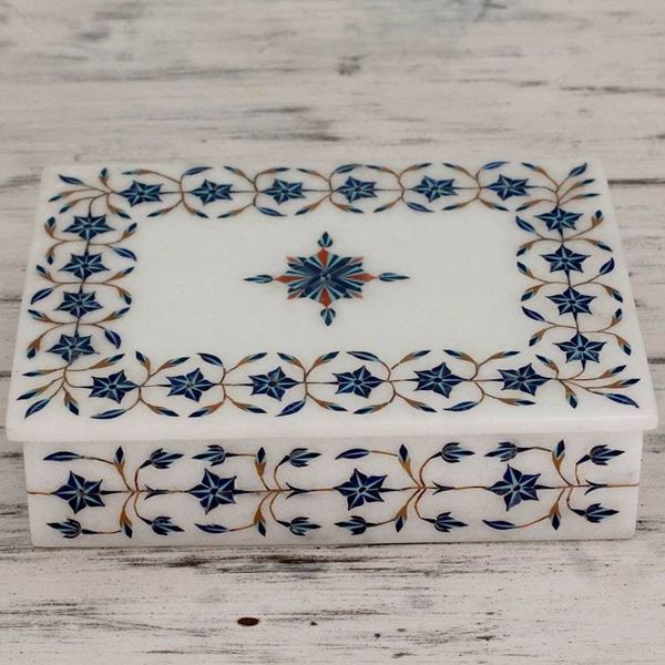 Alternate image for Handcrafted Marble Inlay Jewelry Box Nautical Stars