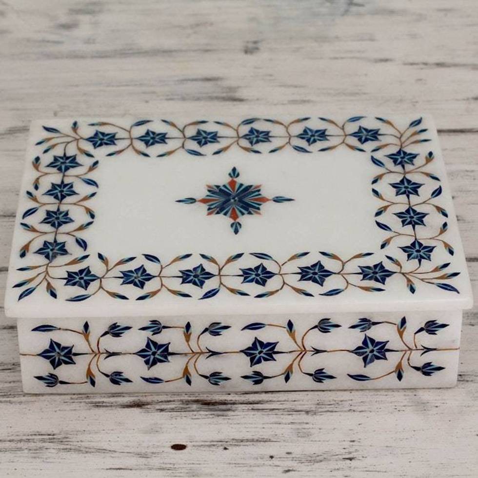 Handcrafted Marble Inlay Jewelry Box 'Nautical Stars'