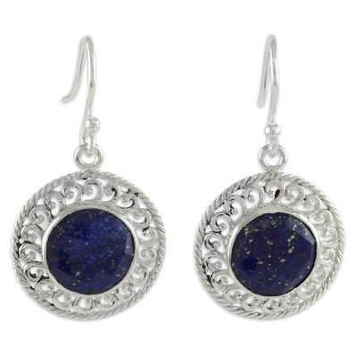 Alternate image for Sterling Silver and Lapis Lazuli Earrings from India Jewelry Mystical Shield