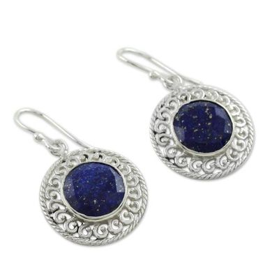 Alternate image for Sterling Silver and Lapis Lazuli Earrings from India Jewelry Mystical Shield