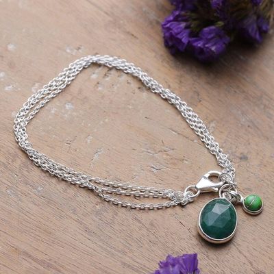 Alternate image for Six-Carat Emerald and Reconstituted Turquoise Charm Bracelet Green Illusion