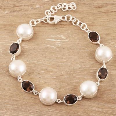 Alternate image for Cultured Pearl and Smoky Quartz Link Bracelet from India Evening Glory