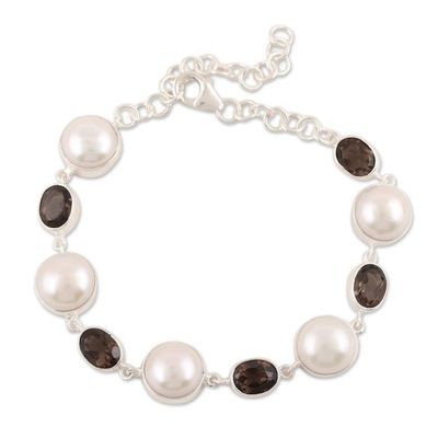 Alternate image for Cultured Pearl and Smoky Quartz Link Bracelet from India Evening Glory