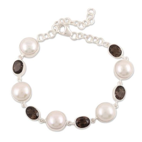 Alternate image for Cultured Pearl and Smoky Quartz Link Bracelet from India Evening Glory