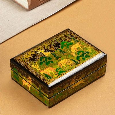 Alternate image for Hand-Painted Black Wood Papier Mache Decorative Box Landscape in Black