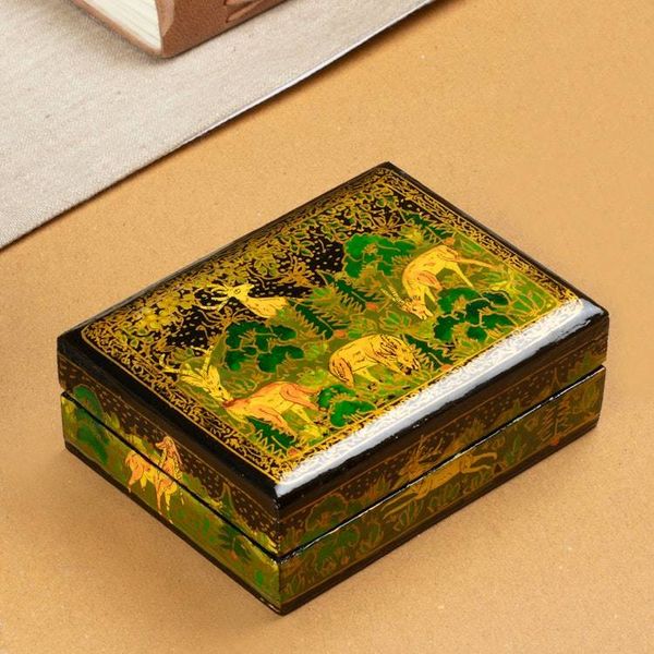 Alternate image for Hand-Painted Black Wood Papier Mache Decorative Box Landscape in Black