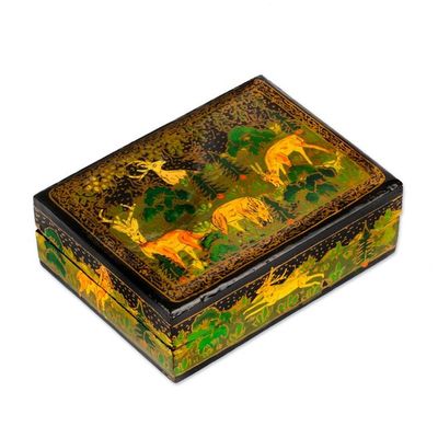 Alternate image for Hand-Painted Black Wood Papier Mache Decorative Box Landscape in Black