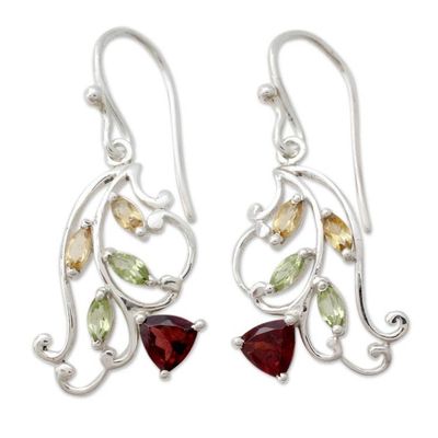 Alternate image for Multigemstone Flower Earrings Crafted with Sterling Silver Rosebud Glory