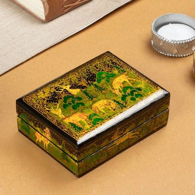 Alternate image for Hand-Painted Black Wood Papier Mache Decorative Box Landscape in Black