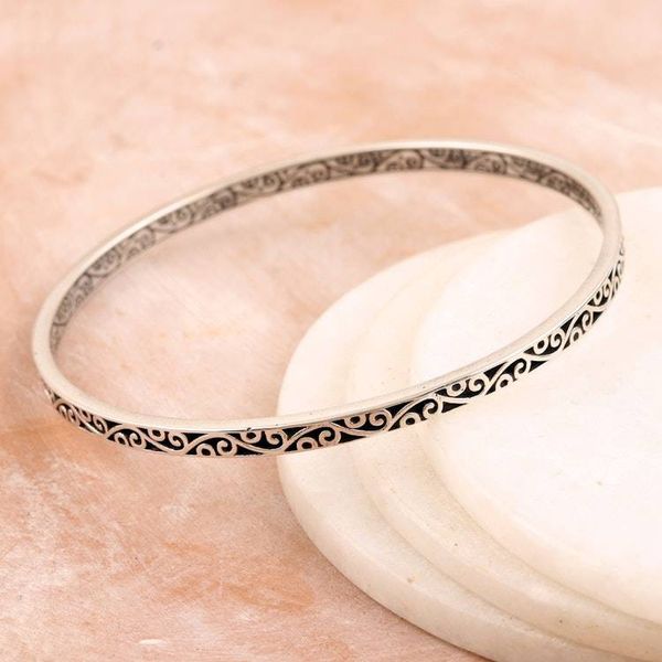 Alternate image for Leafy Sterling Silver Bangle Bracelet Crafted in India Vines from Noida