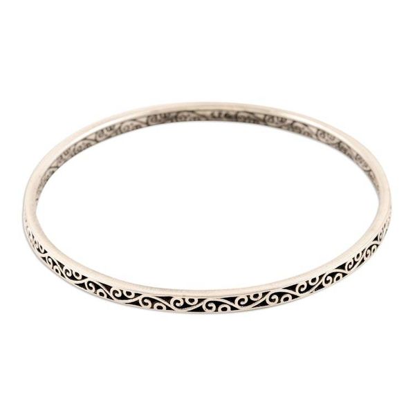 Alternate image for Leafy Sterling Silver Bangle Bracelet Crafted in India Vines from Noida