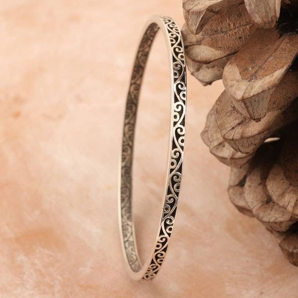 Alternate image for Leafy Sterling Silver Bangle Bracelet Crafted in India Vines from Noida