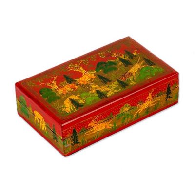 Alternate image for Hand-Painted Red Wood Papier Mache Decorative Box Landscape in Red