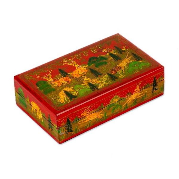 Alternate image for Hand-Painted Red Wood Papier Mache Decorative Box Landscape in Red