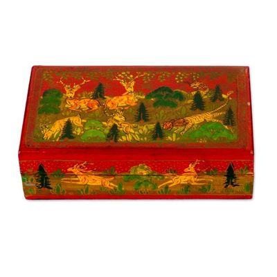 Alternate image for Hand-Painted Red Wood Papier Mache Decorative Box Landscape in Red