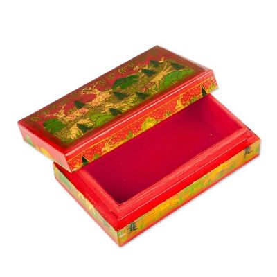 Alternate image for Hand-Painted Red Wood Papier Mache Decorative Box Landscape in Red