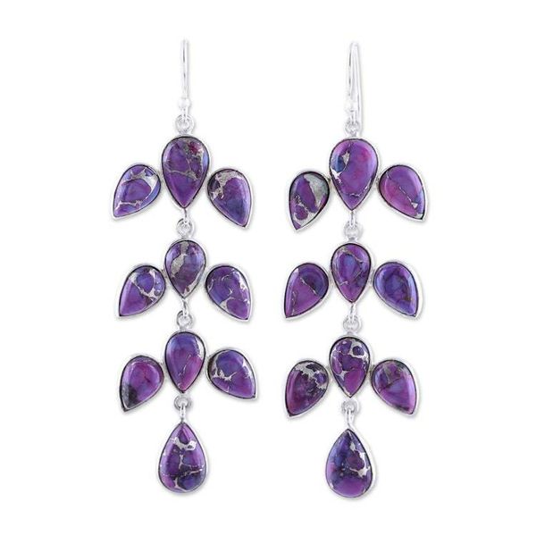 Alternate image for Sterling Silver Purple Composite Turquoise Dangle Earrings Leaf Cascade