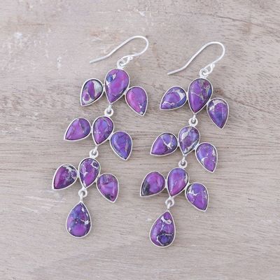 Alternate image for Sterling Silver Purple Composite Turquoise Dangle Earrings Leaf Cascade