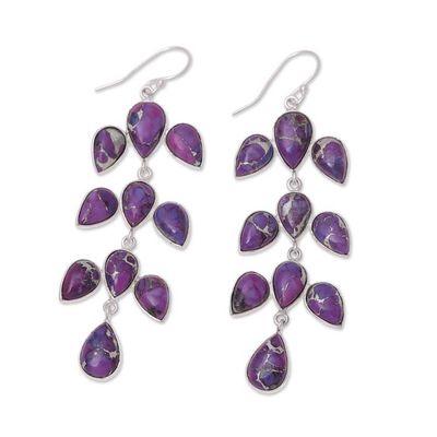 Alternate image for Sterling Silver Purple Composite Turquoise Dangle Earrings Leaf Cascade