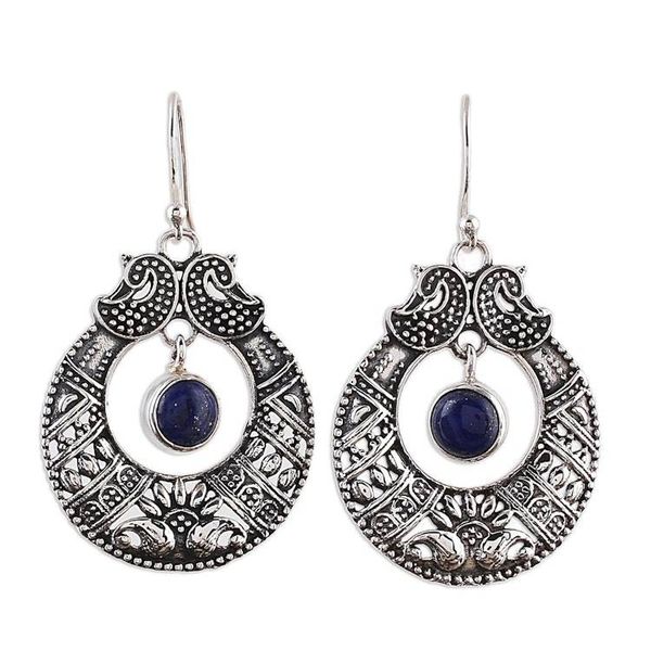 Alternate image for Lapis Lazuli and Sterling Silver Dangle Earrings from India Paisley Blue
