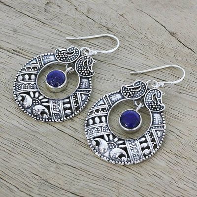 Alternate image for Lapis Lazuli and Sterling Silver Dangle Earrings from India Paisley Blue