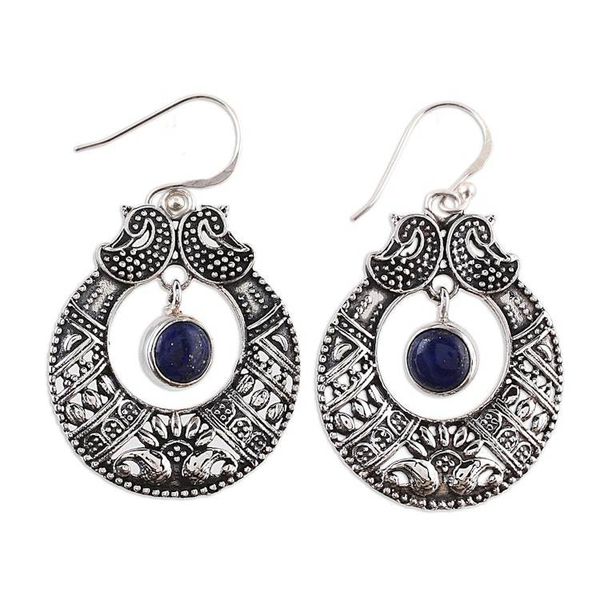Alternate image for Lapis Lazuli and Sterling Silver Dangle Earrings from India Paisley Blue