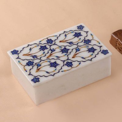 Primary image for Fair Trade Marble Inlay Jewelry Box Blue Starflowers