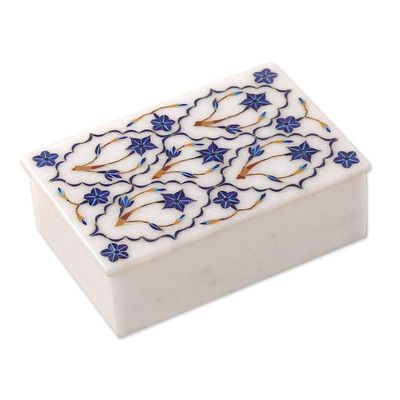 Alternate image for Fair Trade Marble Inlay Jewelry Box Blue Starflowers