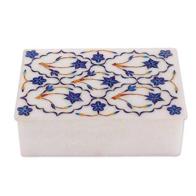 Alternate image for Fair Trade Marble Inlay Jewelry Box Blue Starflowers