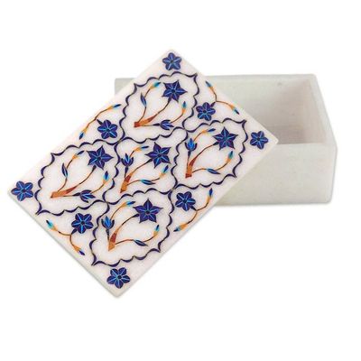 Alternate image for Fair Trade Marble Inlay Jewelry Box Blue Starflowers