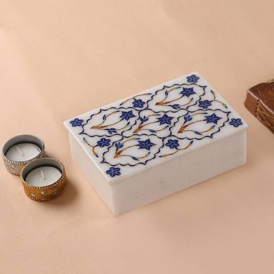 Alternate image for Fair Trade Marble Inlay Jewelry Box Blue Starflowers