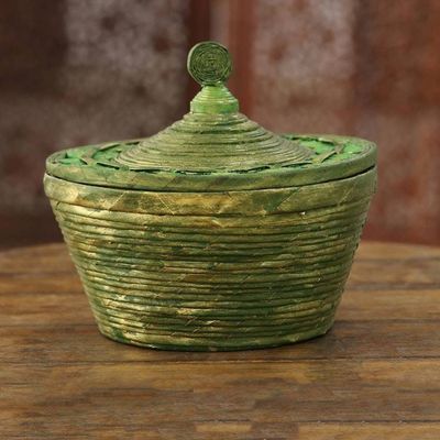 Alternate image for Green Recycled Paper Decorative Basket from India Eco Green