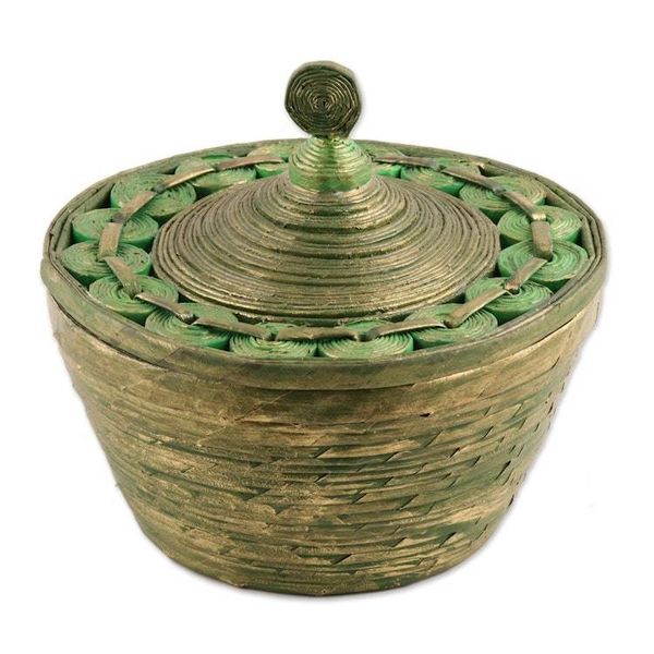 Alternate image for Green Recycled Paper Decorative Basket from India Eco Green
