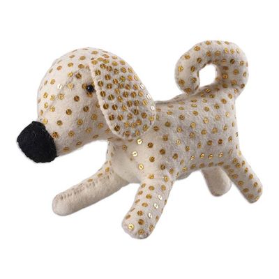 Alternate image for White Puppy Wool Felt Tree Topper with Golden Sequins Heavens Puppy