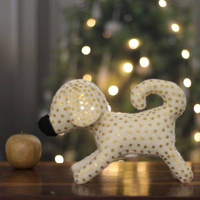 Alternate image for White Puppy Wool Felt Tree Topper with Golden Sequins Heavens Puppy