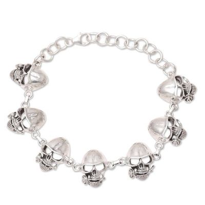 Alternate image for Mens Sterling Silver Skull Link Bracelet from India Suave Skulls