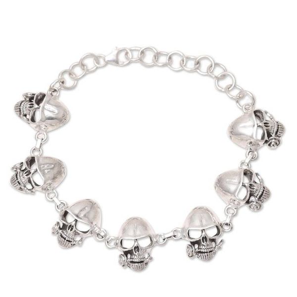 Alternate image for Mens Sterling Silver Skull Link Bracelet from India Suave Skulls