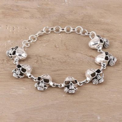 Alternate image for Mens Sterling Silver Skull Link Bracelet from India Suave Skulls