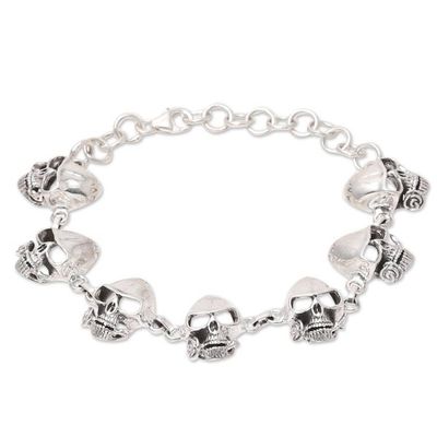 Alternate image for Mens Sterling Silver Skull Link Bracelet from India Suave Skulls