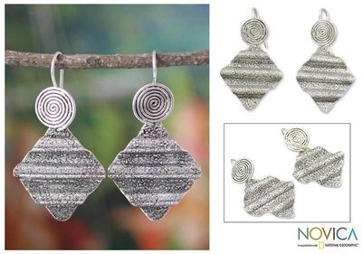 Alternate image for Sterling silver dangle earrings Ripples