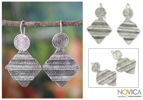 Alternate image for Sterling silver dangle earrings Ripples