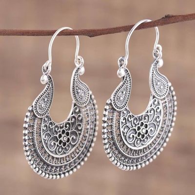 Alternate image for Oxidized Sterling Silver Paisley Motif Hoop Earrings Paisley Delight