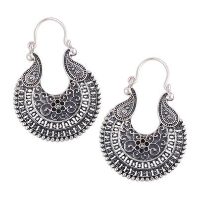 Alternate image for Oxidized Sterling Silver Paisley Motif Hoop Earrings Paisley Delight