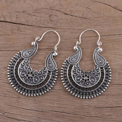 Alternate image for Oxidized Sterling Silver Paisley Motif Hoop Earrings Paisley Delight