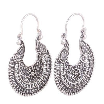Alternate image for Oxidized Sterling Silver Paisley Motif Hoop Earrings Paisley Delight